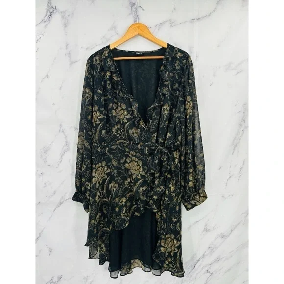 Torrid Chiffon Layered Tie Front Surplice Tunic Blouse - Floral Black - Picture 4 of 7